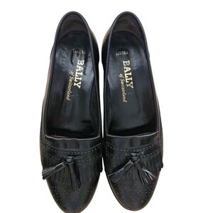 Bally of Switzerland Loafers Black Leather Fringe Tassel Size 8M